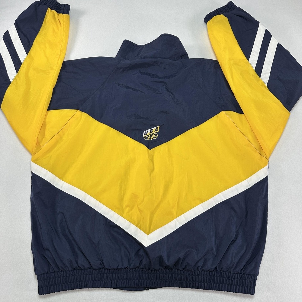 Vintage USA Olympics Jacket Mens XL Blue Yellow Colorbreak Windbreaker 90s